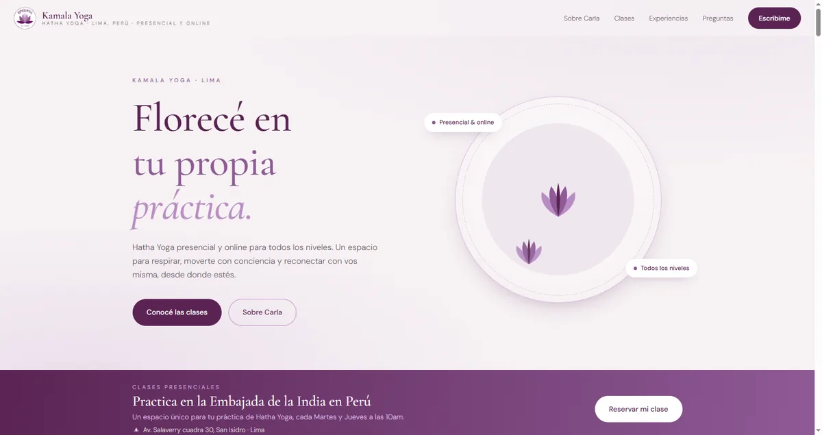 Web de Kamala Yoga · Carla García, Lima